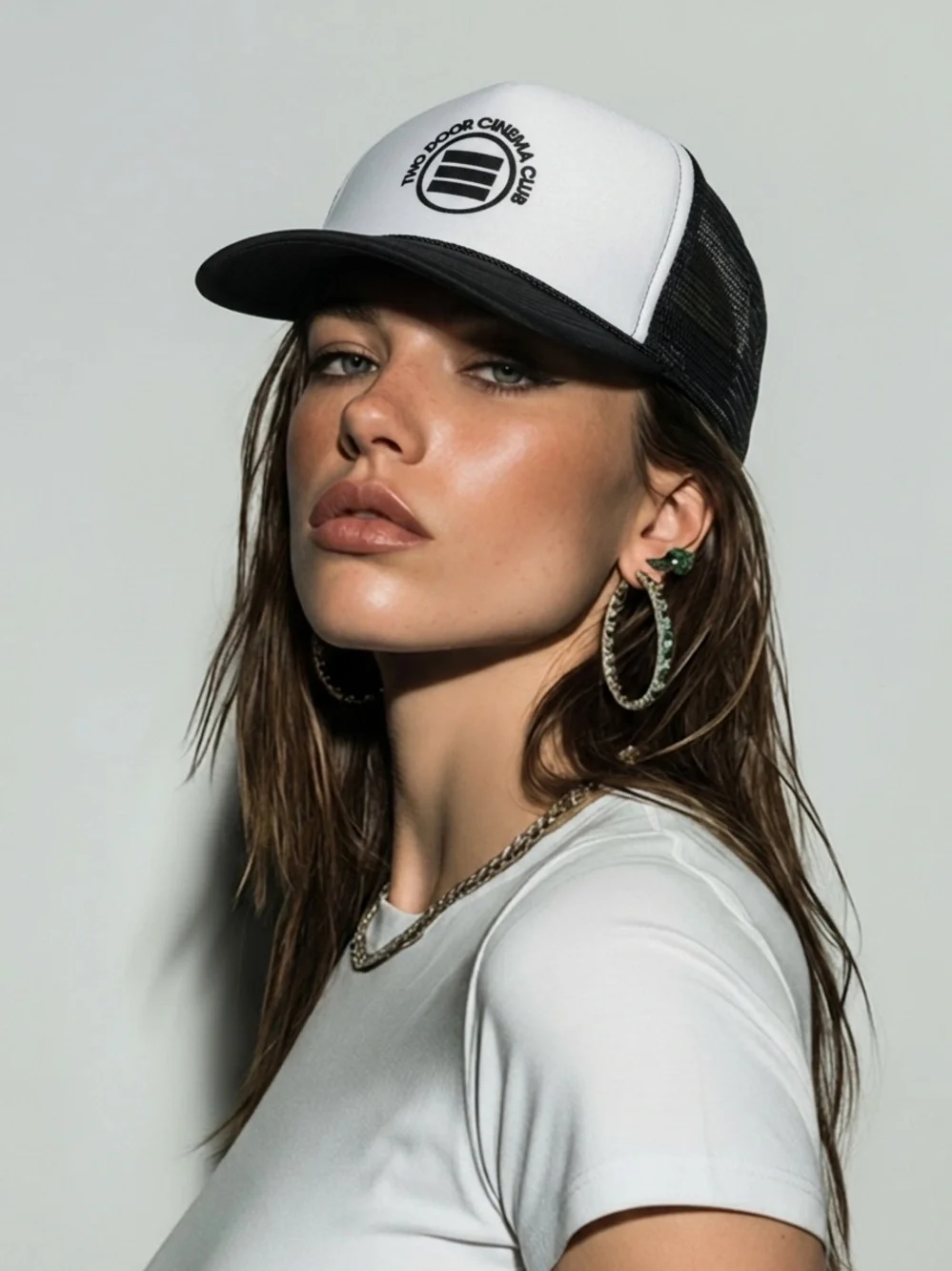 NWT Two Door Cinema Club White Black Adjustable Trucker Cap Baseball Hat